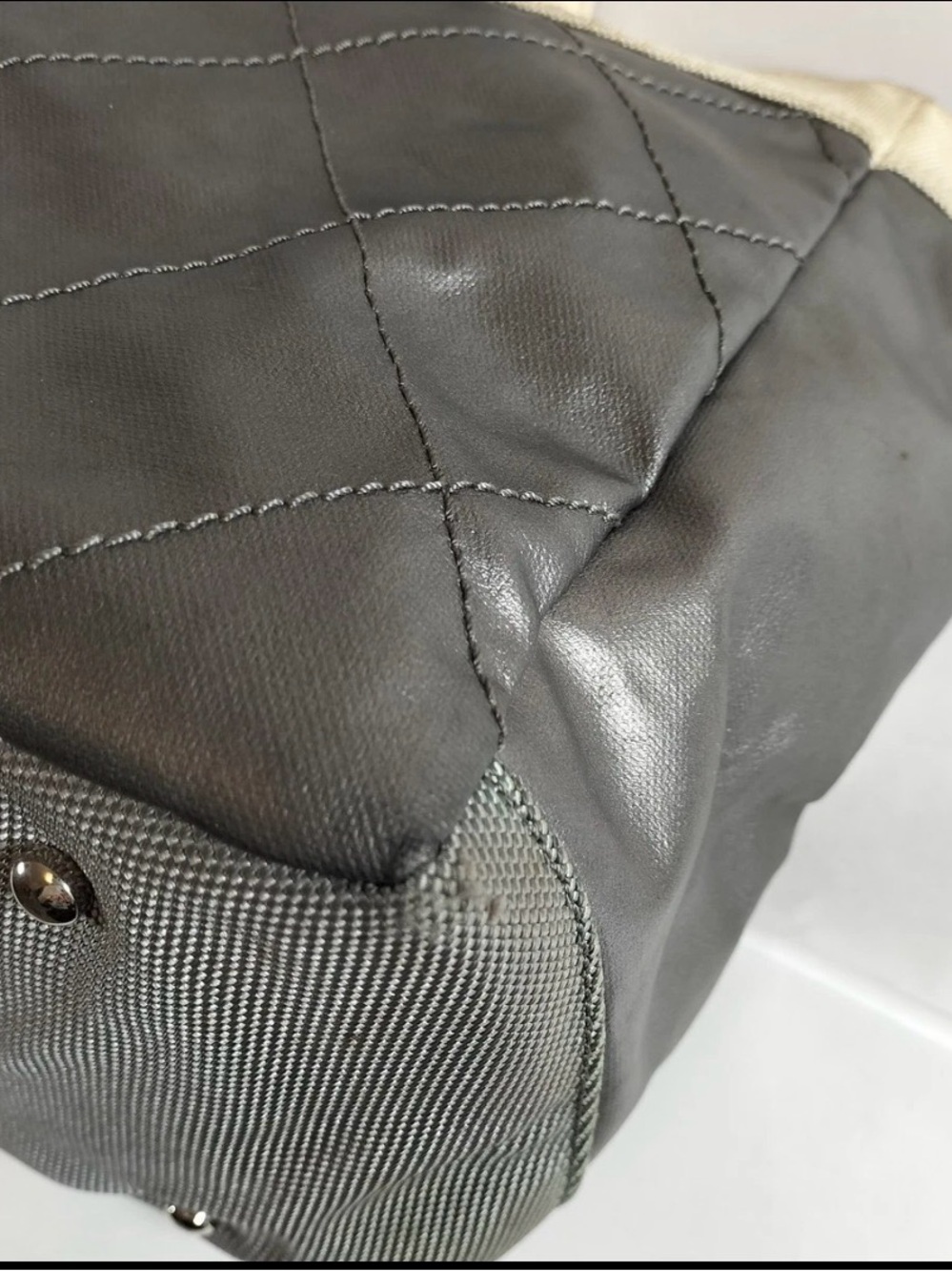 CHANEL Quilted Metallic Black Tote with Cream Accents - Picture 6 of 9